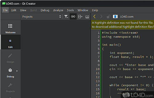 Integrated debuggers, visual editors for UI design, and other programming tools - Screenshot of Qt Creator