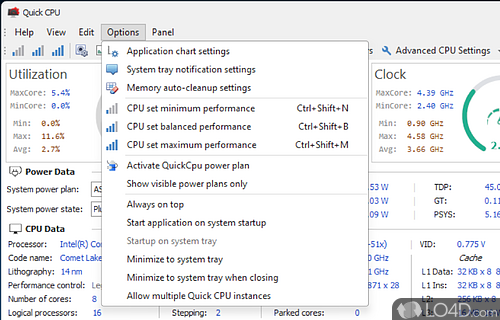 CPU Data - Screenshot of Quick CPU