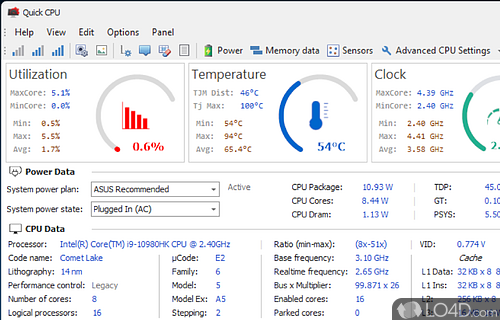 Find out all the important parameters related to CPU functionality - Screenshot of Quick CPU