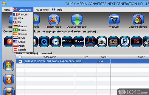 Multiple format video converter - Screenshot of Quick Media Converter