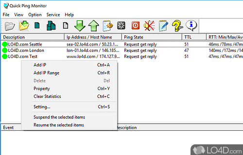 Add IP addresses and adjust settings - Screenshot of Quick Ping Monitor