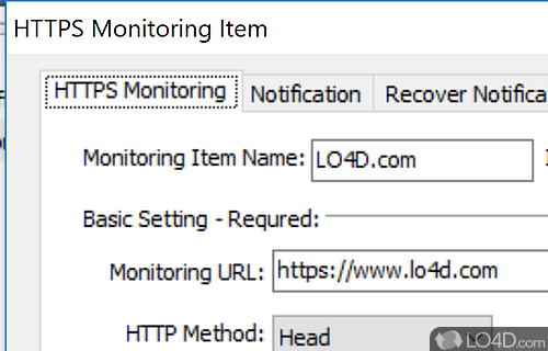 User interface - Screenshot of Radar Website Monitor