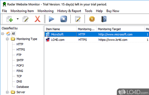 Monitor website's performance and status on a notification basis - Screenshot of Radar Website Monitor