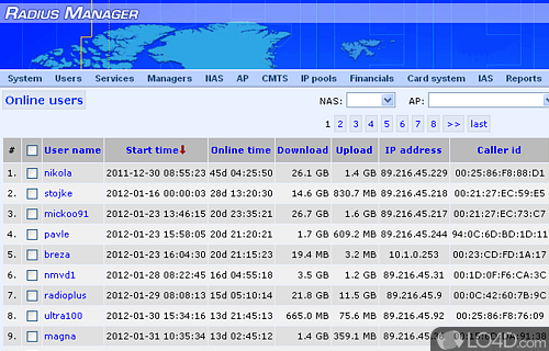 Screenshot of Radius Manager - User interface