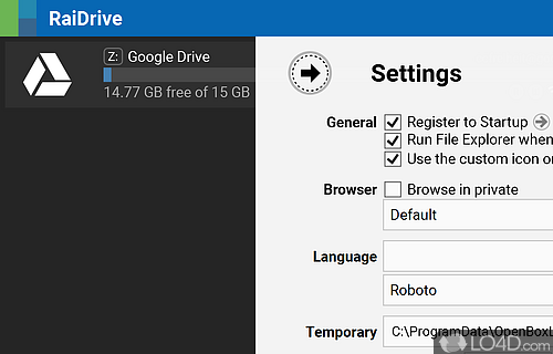 Storage plugin application - Screenshot of RaiDrive