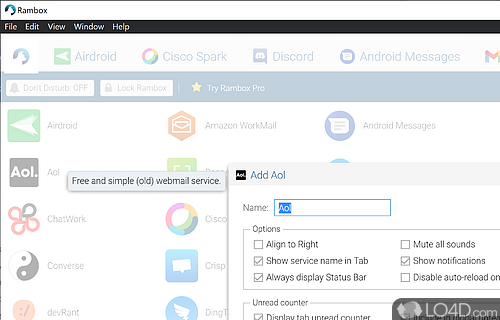 Minimal yet useful set of features - Screenshot of Rambox