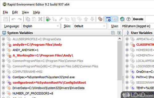 View user-defined and system variables with this app - Screenshot of Rapid Environment Editor