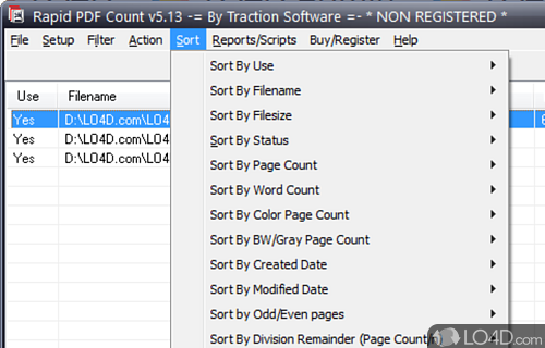User interface - Screenshot of Rapid PDF Count