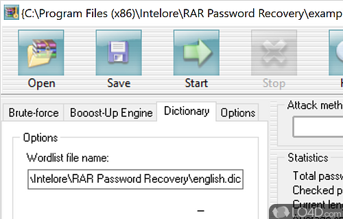 User interface - Screenshot of RAR Password Recovery