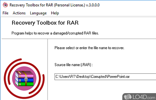 Screenshot of RAR Recovery Toolbox - Recover important files from unusable and damaged RAR archives, with the assistance of this wizard-based app