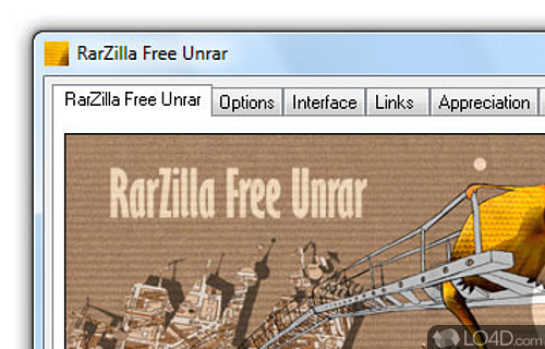 Screenshot of RarZilla Free Unrar - Decompress RAR archives by drag and dropping them, double clicking them or from the shell-integrated context menu