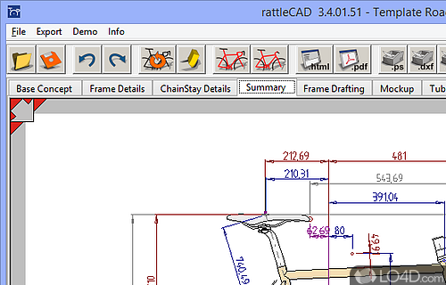 Screenshot of rattleCAD - Create a bicycle's geometry while picking various elements from different preset system components