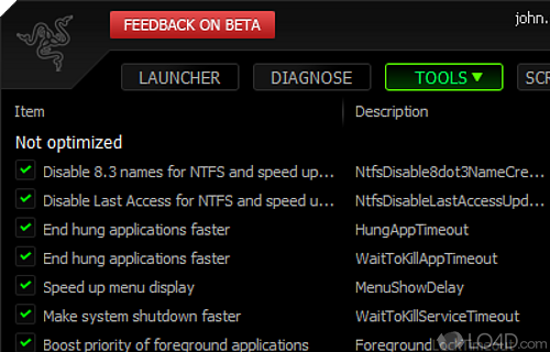 Screenshot of Razer Game Booster - Make sure games are running at peak performance by tweaking Windows registry keys
