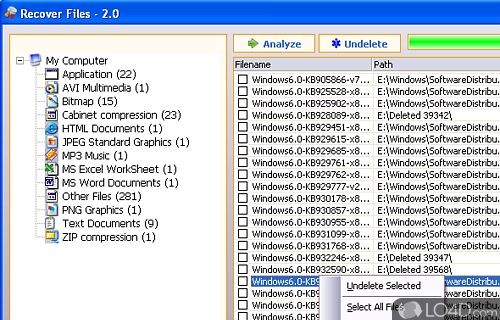 Screenshot of Recover Files - Restore fiels after have been deleted