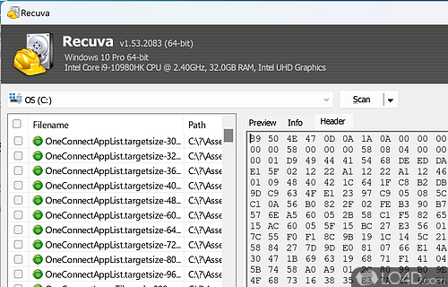 Scan results - Screenshot of Recuva