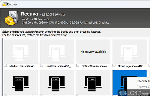 Freemium app to recover deleted files - Screenshot of Recuva