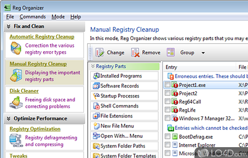 Screenshot of Reg Organizer - Designed to edit, and maintain registry, fix errors in the system and improve computer performance