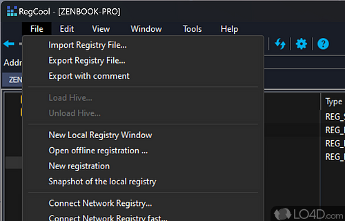Use a search feature, backup info and compare entries - Screenshot of RegCool