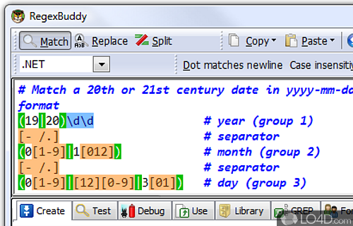 Screenshot of RegexBuddy - Function-packed interface