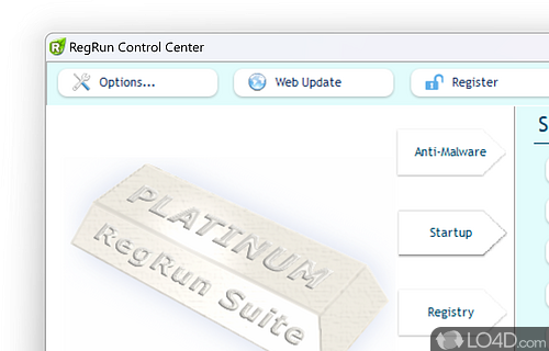 User interface - Screenshot of RegRun Security Suite Platinum