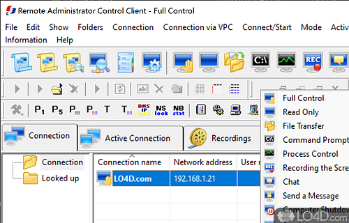 Easy to install, intuitive layout - Screenshot of Remote Administrator Control Client