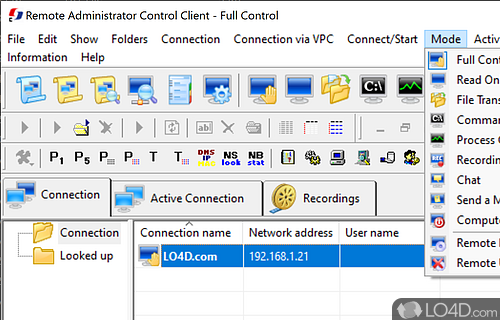 User interface - Screenshot of Remote Administrator Control Client