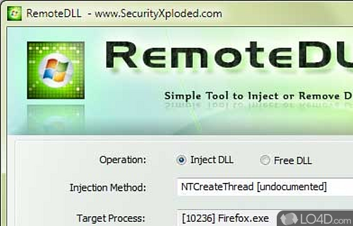 Screenshot of RemoteDLL - Piece of software to easily inject or DLL from a remote process in just a few clicks