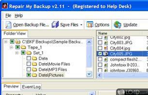 Screenshot of Repair My Backup - Repair damaged or corrupt Microsoft BKF files