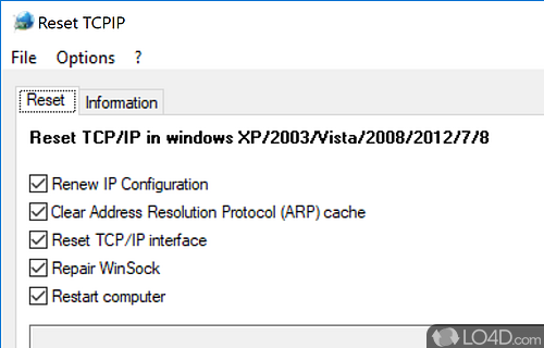 Screenshot of Reset TCPIP - User interface