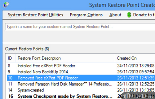 Screenshot of Restore Point Creator - Create and delete system restore points to restore Windows to a previous state without affecting personal files