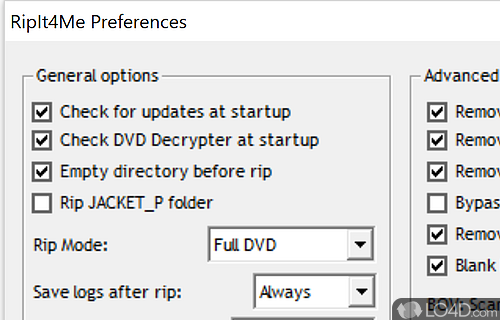 Configuration settings - Screenshot of RipIt4Me