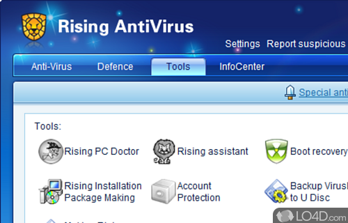 User interface - Screenshot of Rising Antivirus Free Edition