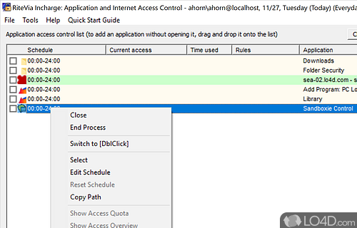 Control application access - Screenshot of RiteVia Incharge