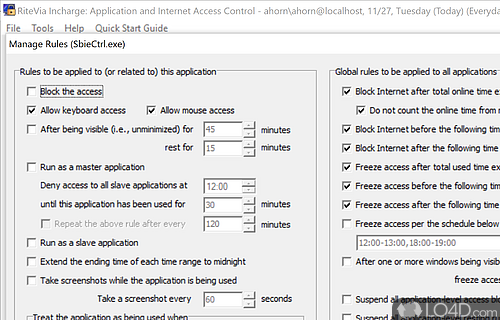 Restrict access to the Internet - Screenshot of RiteVia Incharge