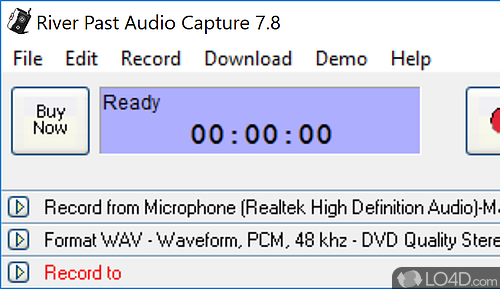 Audio recording software, supports MP3, WMA, WAV, AVI - Screenshot of River Past Audio Capture