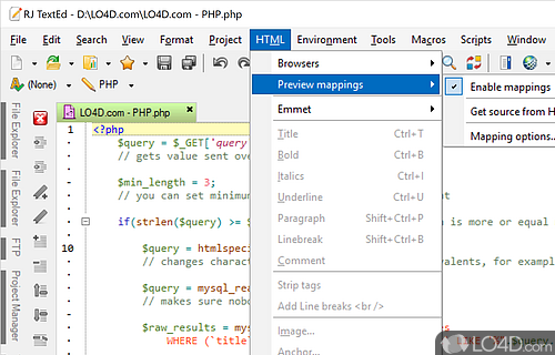 Free HTML editor packed with features - Screenshot of RJ TextEd