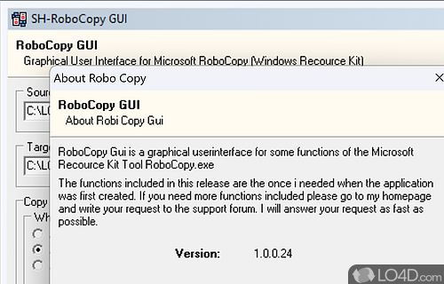 Configure several settings from RoboCopy's GUI - Screenshot of RoboCopy GUI