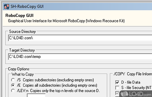 Graphical user interface for robocopy CLI app that gives you full control over the program's features - Screenshot of RoboCopy GUI