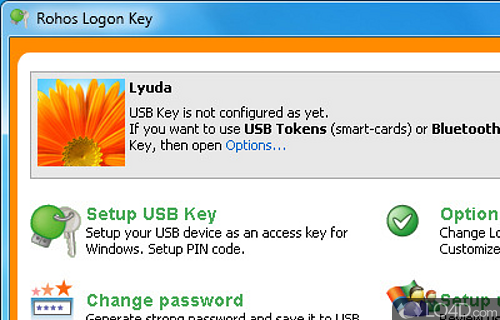 Screenshot of Rohos Logon Key - Allows you to use USB flash drive to access computer, thus making sure that you are the only one who can login