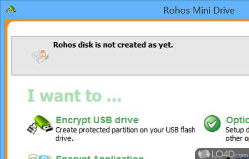 Creates hidden and protected partitions on the USB flash drive, allows you to protect apps or folders, or create backups - Screenshot of Rohos Mini Drive