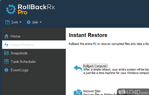 Backup and restore the computer - Screenshot of RollBack Rx Professional