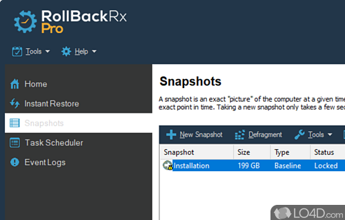Create system snapshots to avoid system failures - Screenshot of RollBack Rx Professional