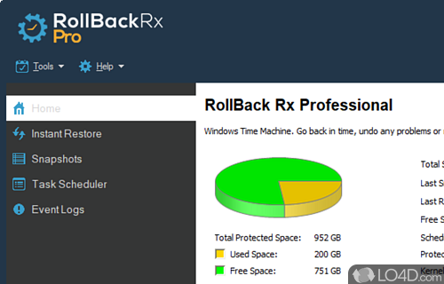 Create system snapshots on demand or on a schedule, ensuring return computer to a previous state or recover deleted files - Screenshot of RollBack Rx Professional