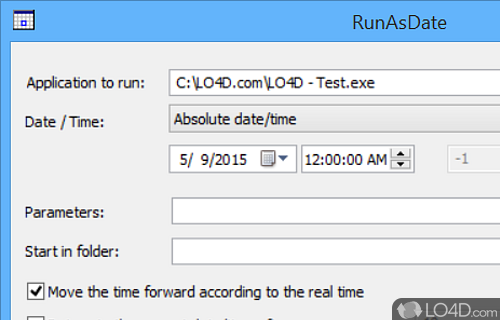 Screenshot of RunAsDate - Run a program in the date and time that you specify, using low system resources