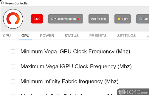 User interface - Screenshot of Ryzen Controller