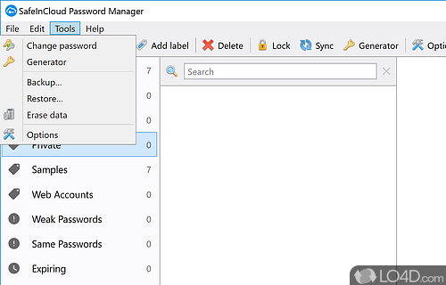 Managing your passwords - Screenshot of SafeInCloud