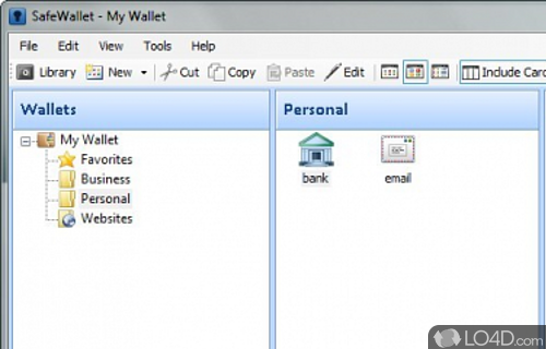 Screenshot of SafeWallet Password Manager - Store information in a password-protected location, create cards