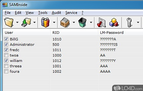 Screenshot of SAMInside - Allows you to encrypt and decrypt passwords