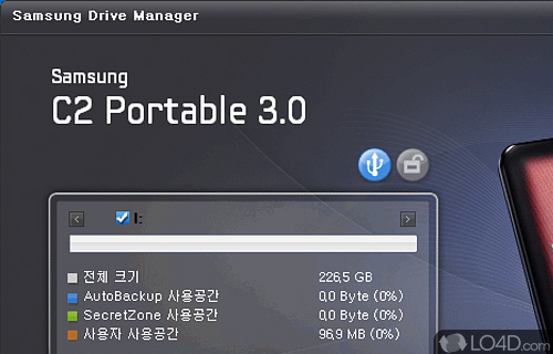 Screenshot of Samsung Drive Manager - Manage external hard disks