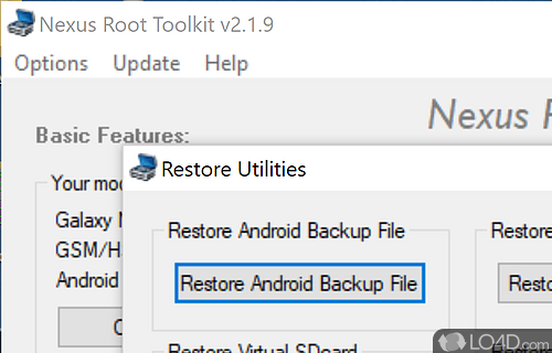 Wizard-like GUI and creating a backup - Screenshot of Nexus Root Toolkit